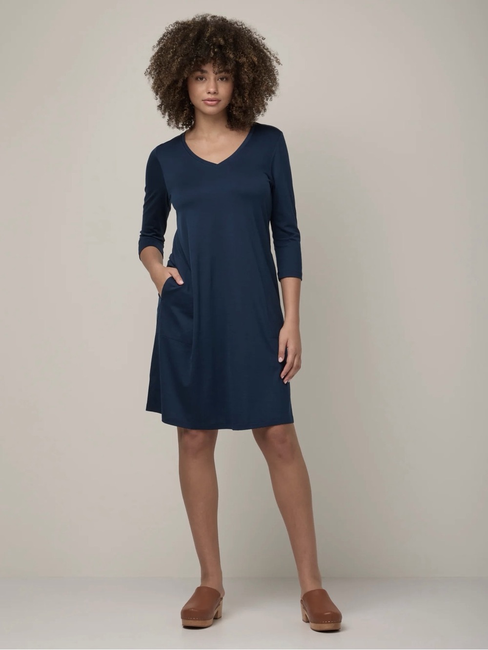 Wool& Willow Legacy Swing Dress Merino Wool Navy Blue Size Medium Long